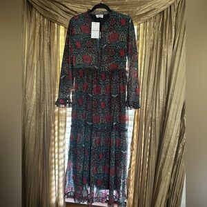 Floral Long Sleeve Maxi Dress - Red Floral